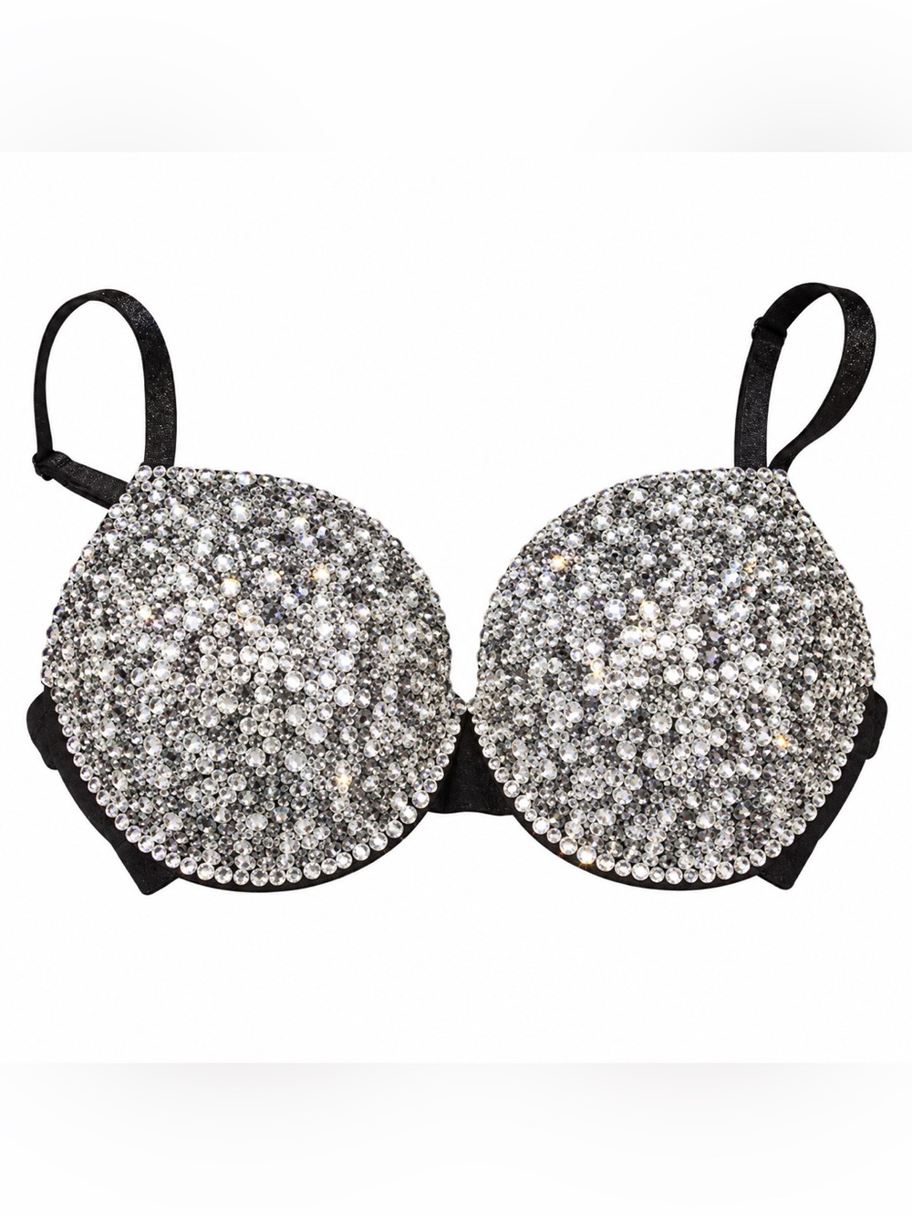 34DD Crystals & Platinum Silver Mixed Design Rhinestone Glam Bling Bra Top